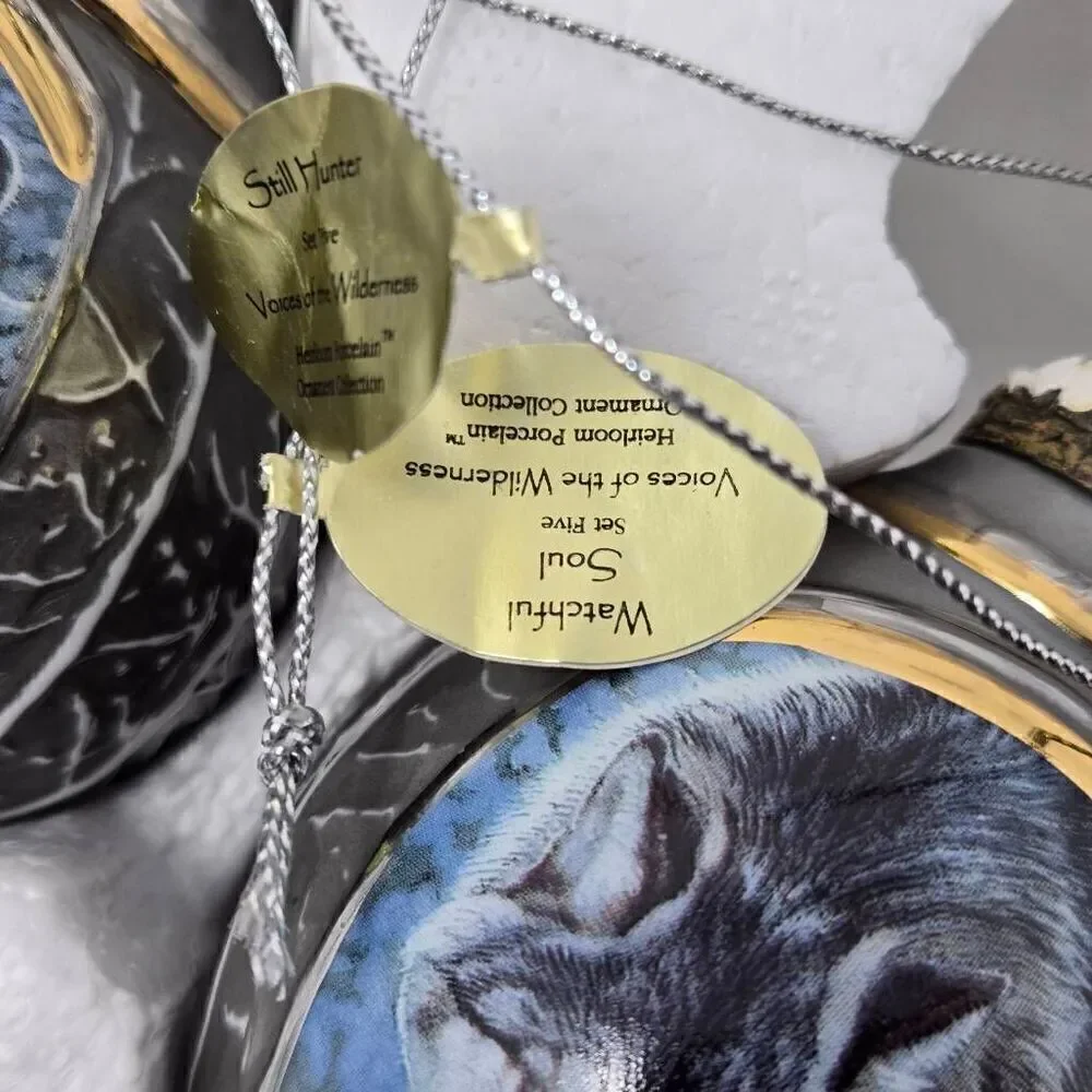 BRADFORD EDITIONS VOICES OF THE WILDERNESS SET 5 3 X WOLF 3D CHRISTMAS ORNAMENT